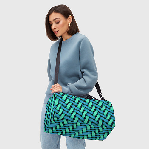 Спортивная сумка Сине-зелёная плетёнка - оптическая иллюзия / 3D-принт – фото 4