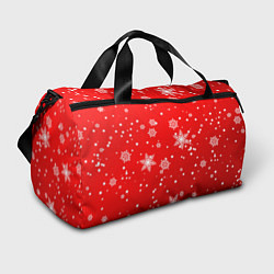 Спортивная сумка Снежинки на красном фоне