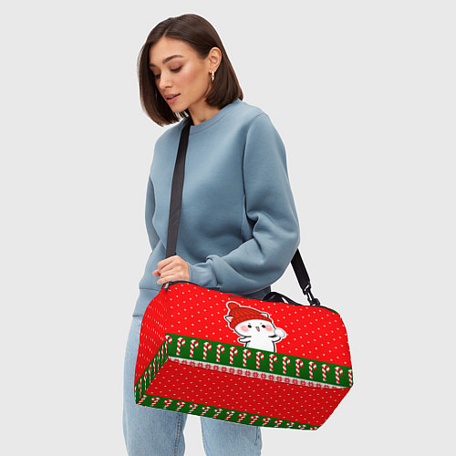 Спортивная сумка Белый котик - играет в снежки / 3D-принт – фото 4