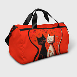 Спортивная сумка Влюблённые кошки на красном фоне