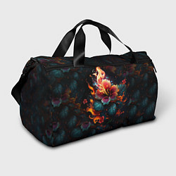 Спортивная сумка Огненный цветок на темном фоне