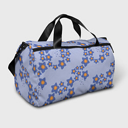 Спортивная сумка Узор из синих цветов на сиреневом фоне