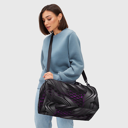 Спортивная сумка Черные объекты с фиолетовой сеткой / 3D-принт – фото 4