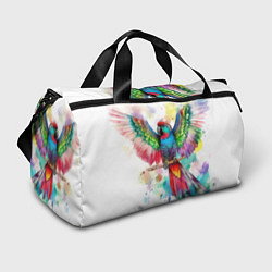 Спортивная сумка Разноцветный акварельный попугай с расправленными