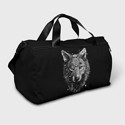 Спортивная сумка Волк в черно-белом орнаменте