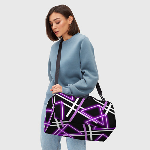 Спортивная сумка Фиолетовые полоски с неоном / 3D-принт – фото 4