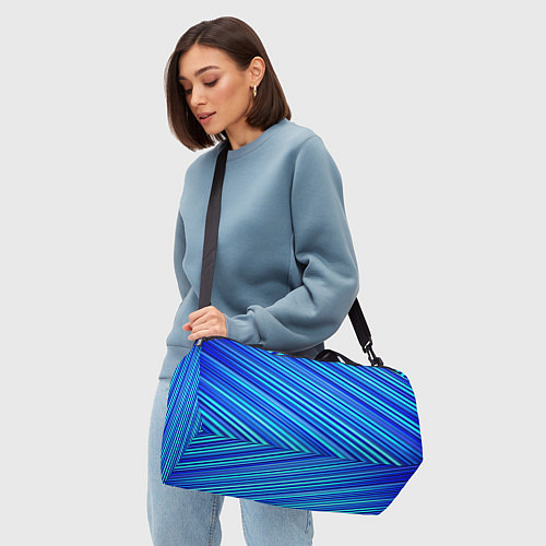Спортивная сумка Сине голубые узорчатые полосы / 3D-принт – фото 4