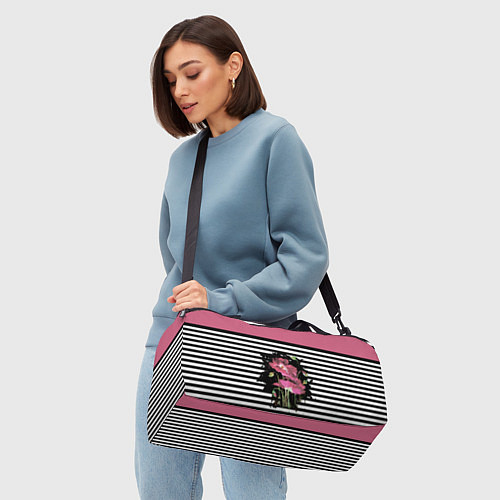 Спортивная сумка Розовые акварельные маки на полосатом фоне / 3D-принт – фото 4