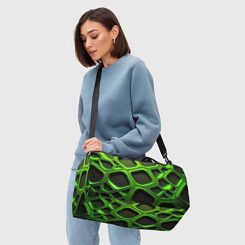 Спортивная сумка Объемные зеленые соты / 3D-принт – фото 4