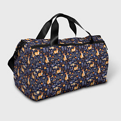 Спортивная сумка Оранжевые зайчики в траве на синем фоне