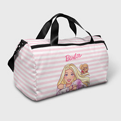 Спортивная сумка Барби с щенком: розово-белая горизонтальная полоск