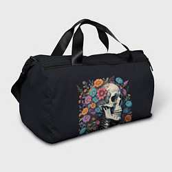 Спортивная сумка Улыбающийся скелет среди цветов