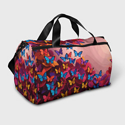 Спортивная сумка Разноцветные бабочки - розовые цветы
