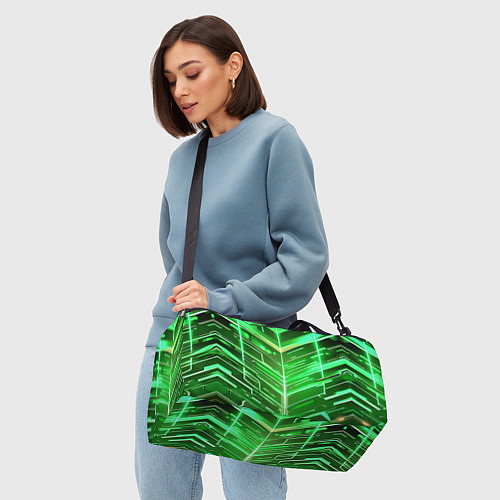 Спортивная сумка Зелёные неон полосы киберпанк / 3D-принт – фото 4