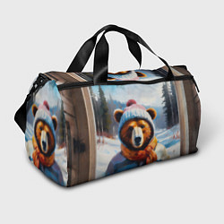 Спортивная сумка Бурый медведь в зимней одежде
