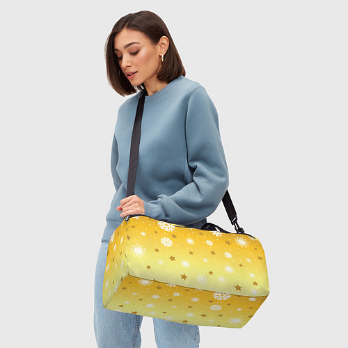 Спортивная сумка Снежинки и звезды на желтом / 3D-принт – фото 4