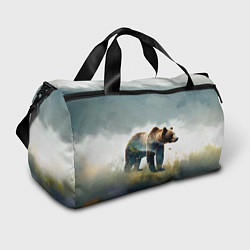 Спортивная сумка Минималистичный пейзаж с медведем акварель