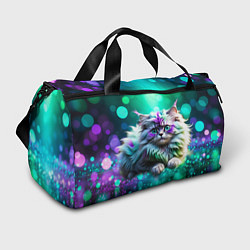 Спортивная сумка Пушистый котенок в бирюзово фиолетовом боке