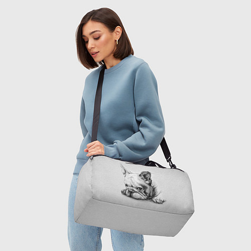 Спортивная сумка Французский бульдог чб рисунок на стене / 3D-принт – фото 4