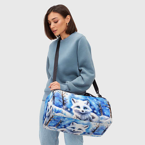 Спортивная сумка Портрет мультяшного песца акварель / 3D-принт – фото 4