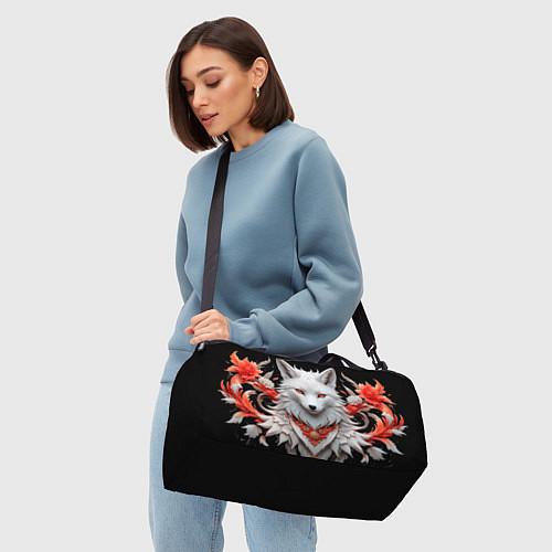 Спортивная сумка Белая лисица - кицунэ / 3D-принт – фото 4