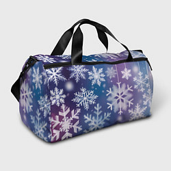Спортивная сумка Снежинки на фиолетово-синем фоне