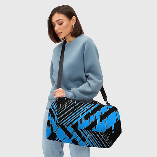 Спортивная сумка Синие линии на чёрном фоне / 3D-принт – фото 4