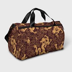 Спортивная сумка Черно-золотая гравюра дракона