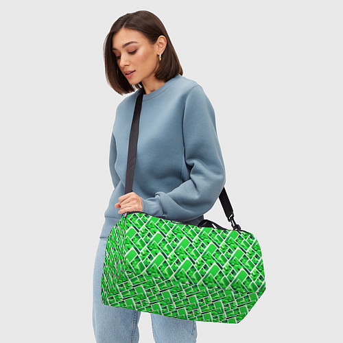 Спортивная сумка Зелёные треугольники и белые полосы / 3D-принт – фото 4