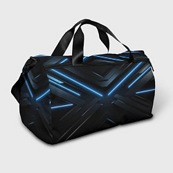 Спортивная сумка Синяя неоновая полоса на черном фоне