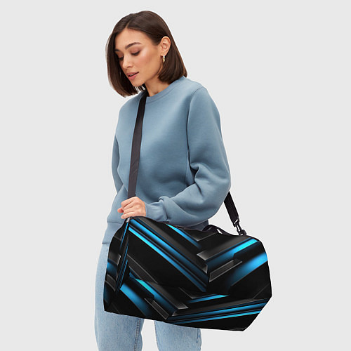 Спортивная сумка Синий неоновый яркий свет на черном абстрактном фо / 3D-принт – фото 4
