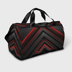 Спортивная сумка Красные яркие неоновые полосы на черной абстракции