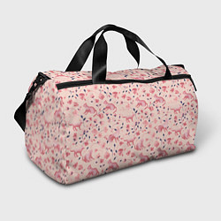 Спортивная сумка Розовый паттерн с цветами и котиками