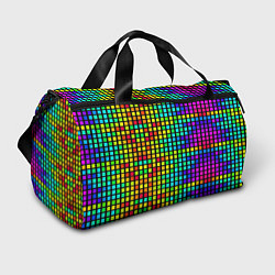 Сумки спортивные Разноцветные квадраты на чёрном фоне, цвет: 3D-принт