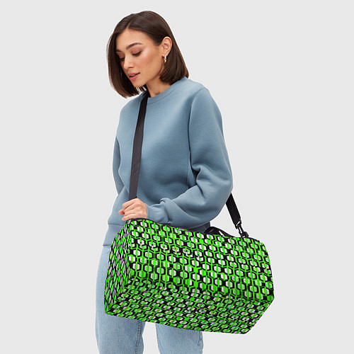 Спортивная сумка Техно узор из шестиугольников зелёный / 3D-принт – фото 4