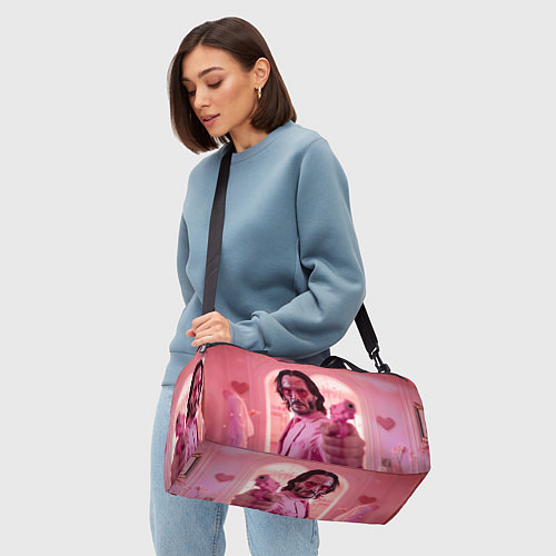 Спортивная сумка Джон Уик в розовых очках сердечках / 3D-принт – фото 4