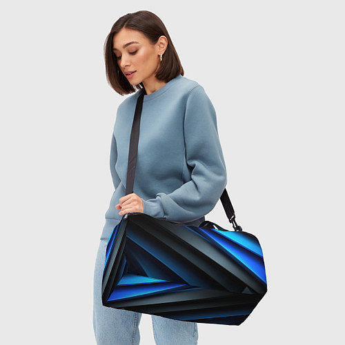 Спортивная сумка Темная синяя стильная абстракция на черном фоне / 3D-принт – фото 4