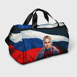 Сумки спортивные Блондинка с косами - флаг России, цвет: 3D-принт