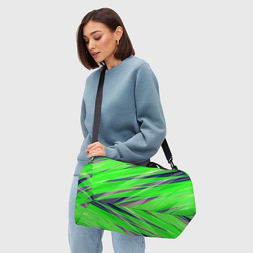 Спортивная сумка Зелёный и фиолетовый абстрактные полосы / 3D-принт – фото 4
