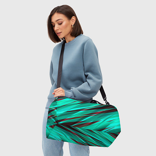 Спортивная сумка Бирюзовый и бордовый абстрактные полосы / 3D-принт – фото 4
