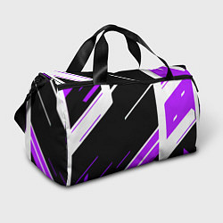 Сумки спортивные Бело-фиолетовые полосы на чёрном фоне, цвет: 3D-принт