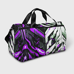 Спортивная сумка Хаотичная фиолетово-белая абстракция на чёрном фон