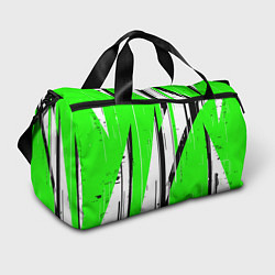 Спортивная сумка Black and white vertical stripes on a green backgr