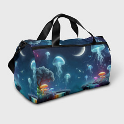 Спортивная сумка Неоновые медузы и грибы - нейроарт фантазия