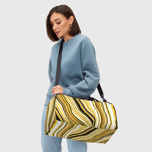 Спортивная сумка Волнистые вертикальные чёрно-жёлтые полосы / 3D-принт – фото 4