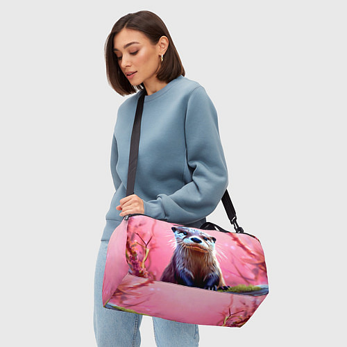 Спортивная сумка Выдра в розовом цвете / 3D-принт – фото 4