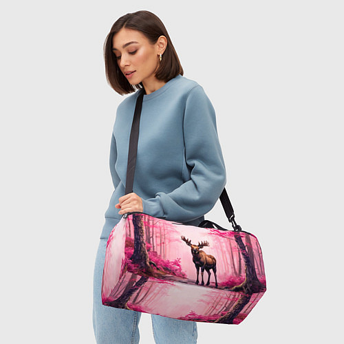 Спортивная сумка Лось в розовом лесу / 3D-принт – фото 4