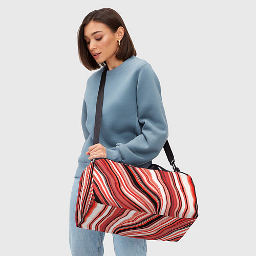 Спортивная сумка Волнистые вертикальные чёрно-красные полосы / 3D-принт – фото 4