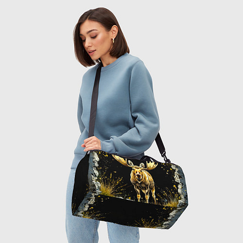 Спортивная сумка Лось на черном / 3D-принт – фото 4