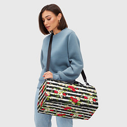 Сумки спортивные Красные розы на черных полосках, цвет: 3D-принт — фото 2